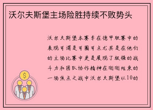 沃尔夫斯堡主场险胜持续不败势头