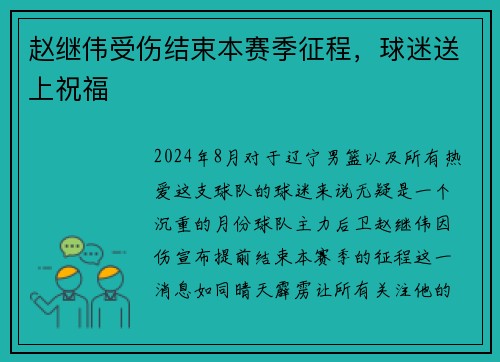 赵继伟受伤结束本赛季征程，球迷送上祝福
